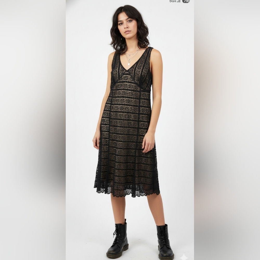 Vintage Black Lace Babydoll Dress Y2K Sleeveless Goth Gypsy Boho Fairy XL